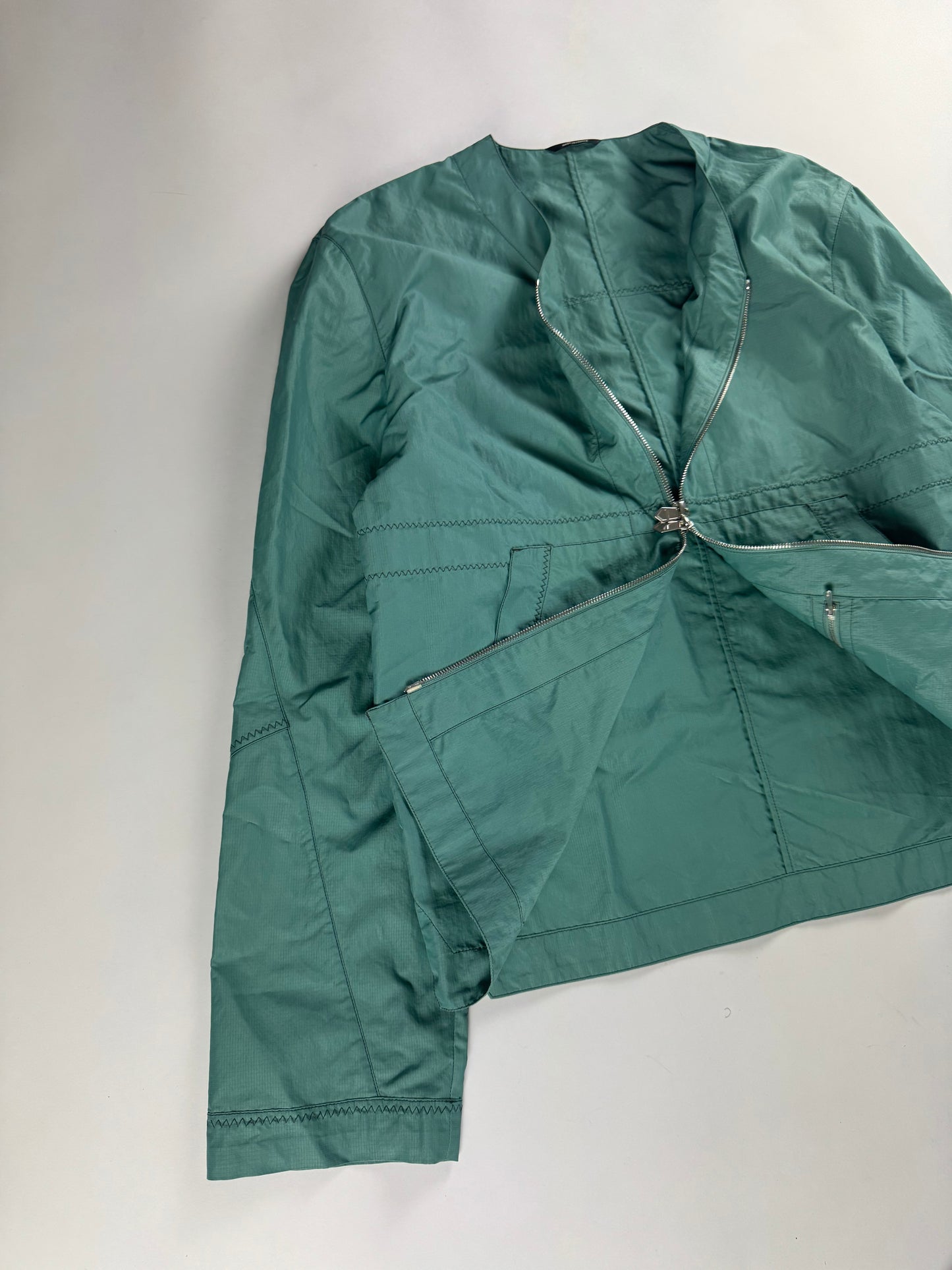 Hermès Sample Turquoise Lightweight V Neck Blouson Exposed Stitching SS 2022 - M