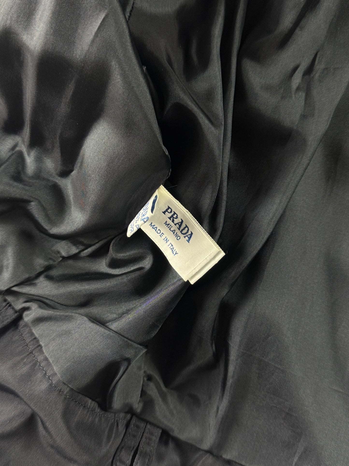 Prada Leather Panel Cropped Utility Pocket Navy Nylon Jacket 1990s - S