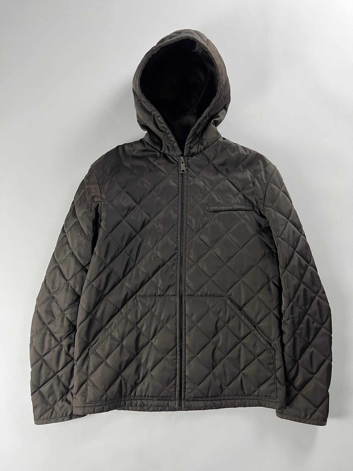 Prada Brown Quilted Hooded Jacket FW 2014 - M