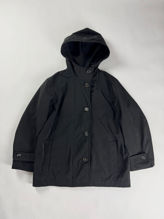 Prada Black Hooded Button Front Parka Coat 2000s - S