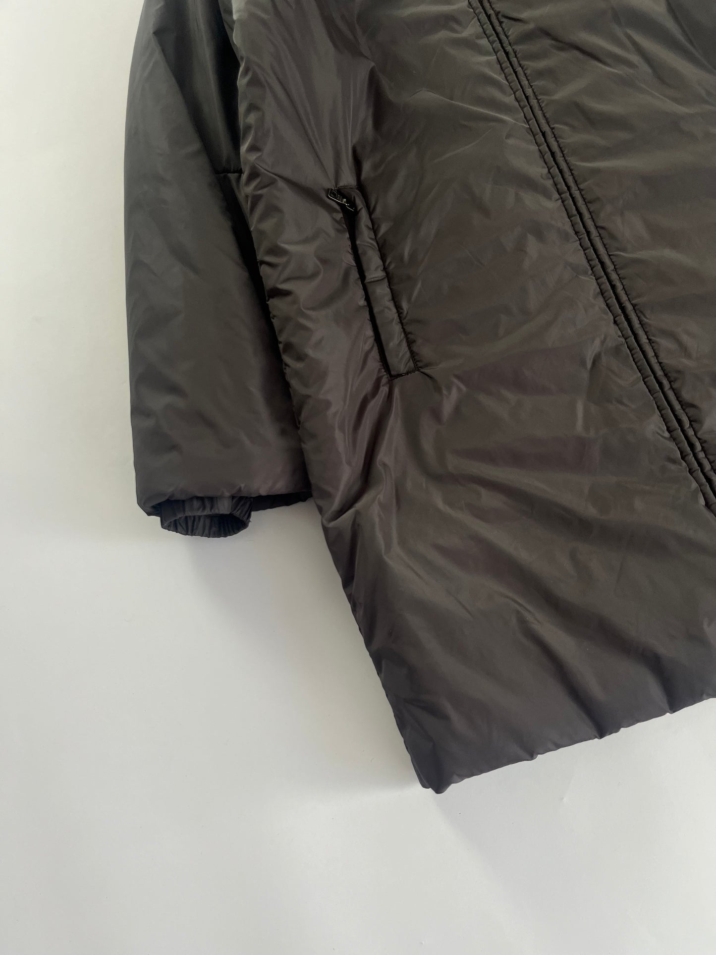 Prada Brown Nylon Double Zip Long Hooded Jacket 2000s - S