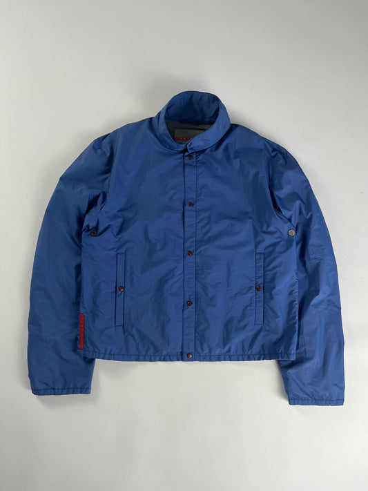 Prada Linea Rossa Electric Line Blue Nylon Moto Jacket SS 2000 - L