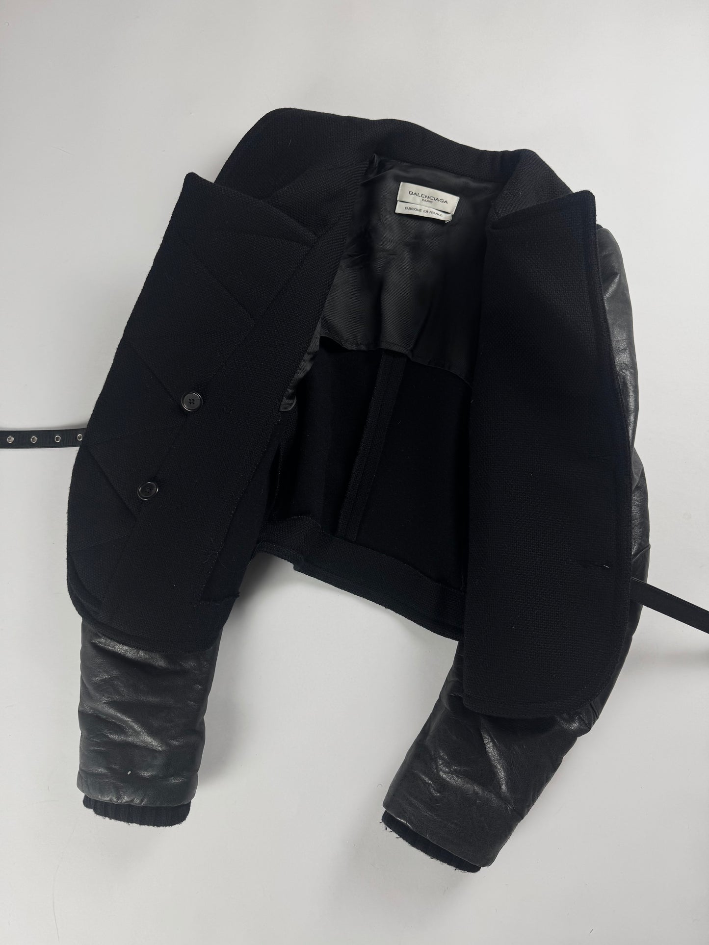 Balenciaga Dark Leather Sleeves Peplum Black Jacket FW 2002 - S