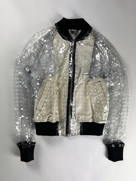 Comme des Garçons BLACK Clear PVC Transparent Polka Dot Lining Black Ribbed Trim Bomber Jacket 2020s - M