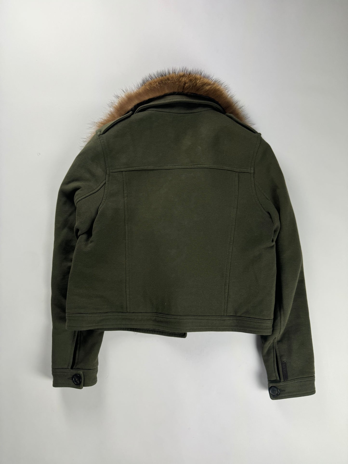 Prada Raccoon Fur Collar Old Army Crop Jacket SS 2006 - M