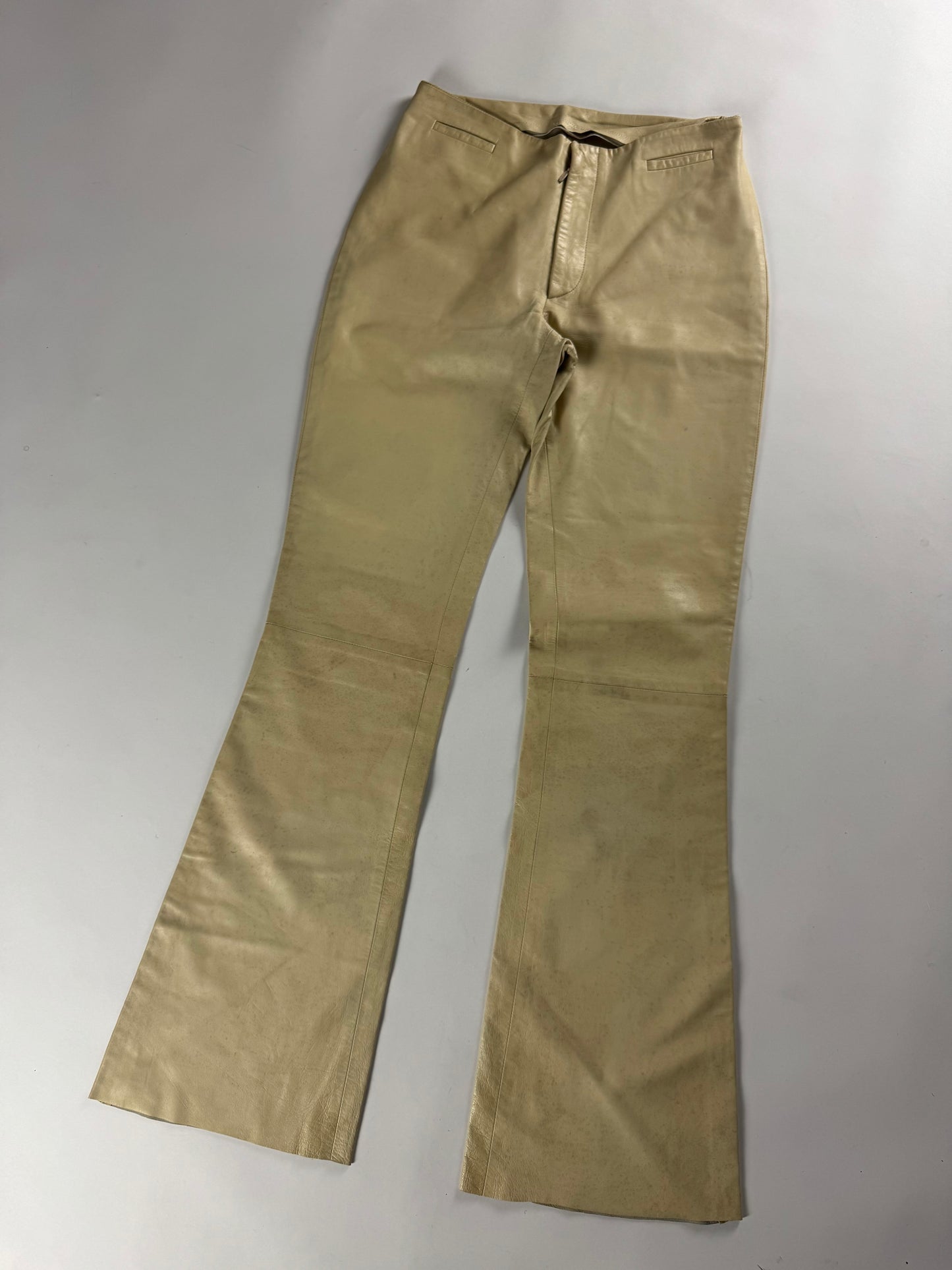 Gucci Tom Ford Cream Leather Flare Pants 1990s - S