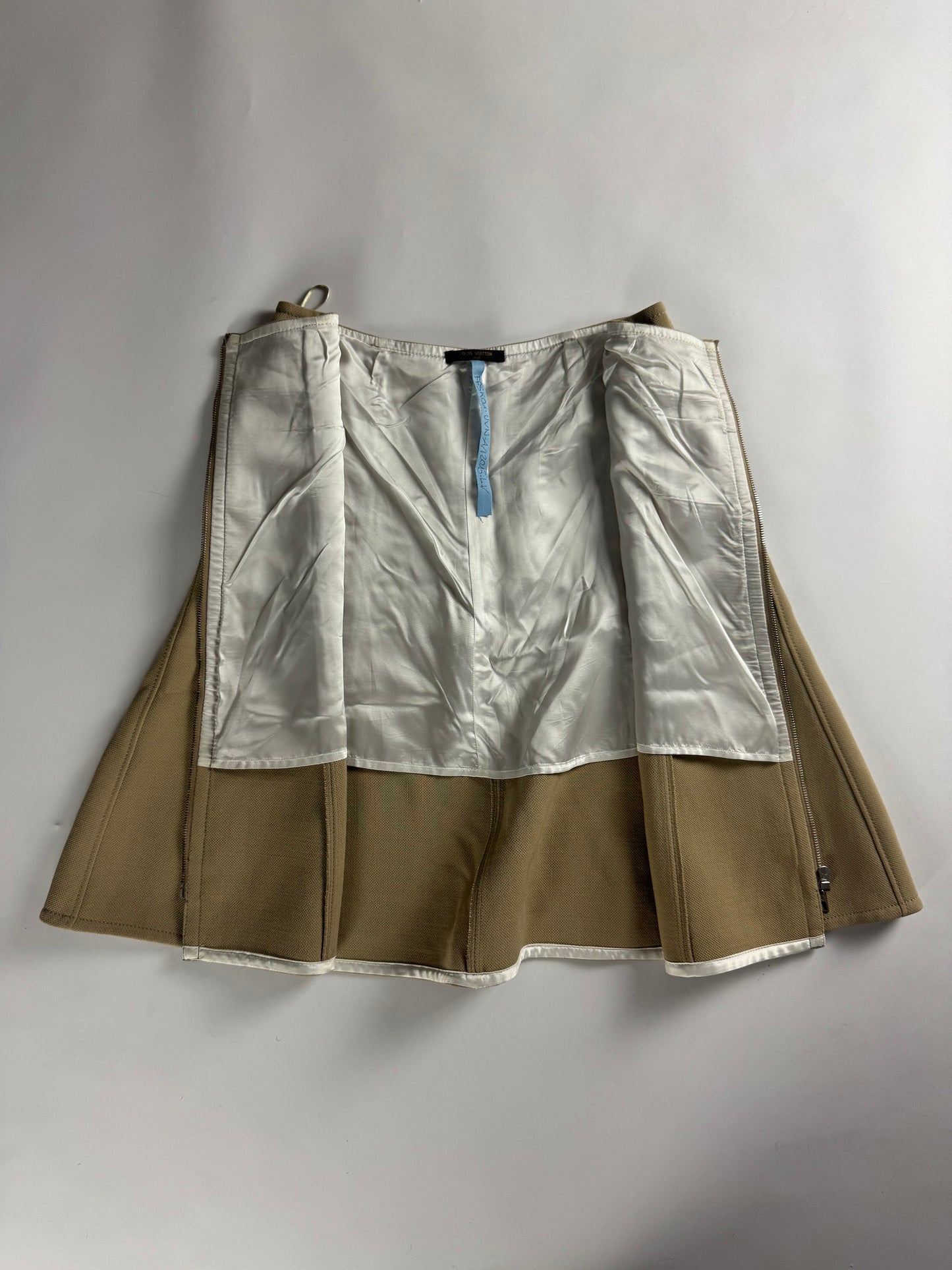 Louis Vuitton Sample Exposed Front Zipper Tan Flared Skirt FW 2015 - S