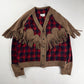 Maison Margiela x Pendleton Red Tartan Plaid Tan Knit Western Fringe Cardigan FW 2023 - XXL