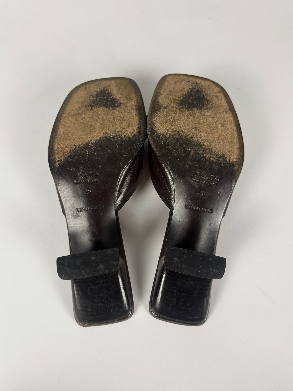 Prada Leather Floral Embellishment Square Toe Heel Mules 1990s - 38 IT/39 EU