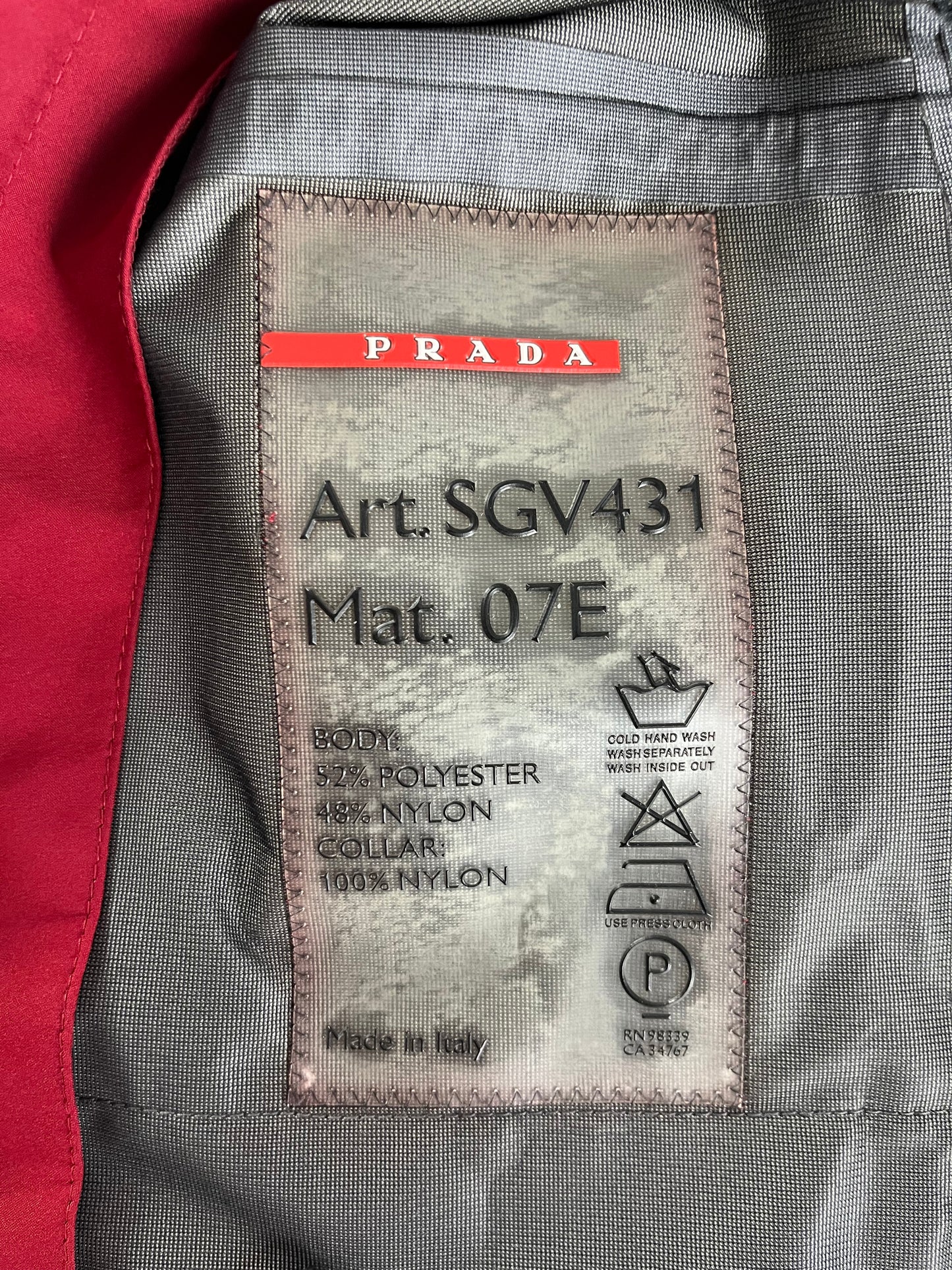 Prada Gore Tex Red Nylon Moto Jacket SS 2000 - L