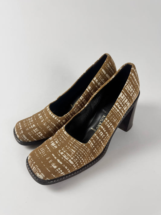 Prada Tweed Striped Print Microfiber Heel Pumps SS 1996 - 40 IT/41 EU