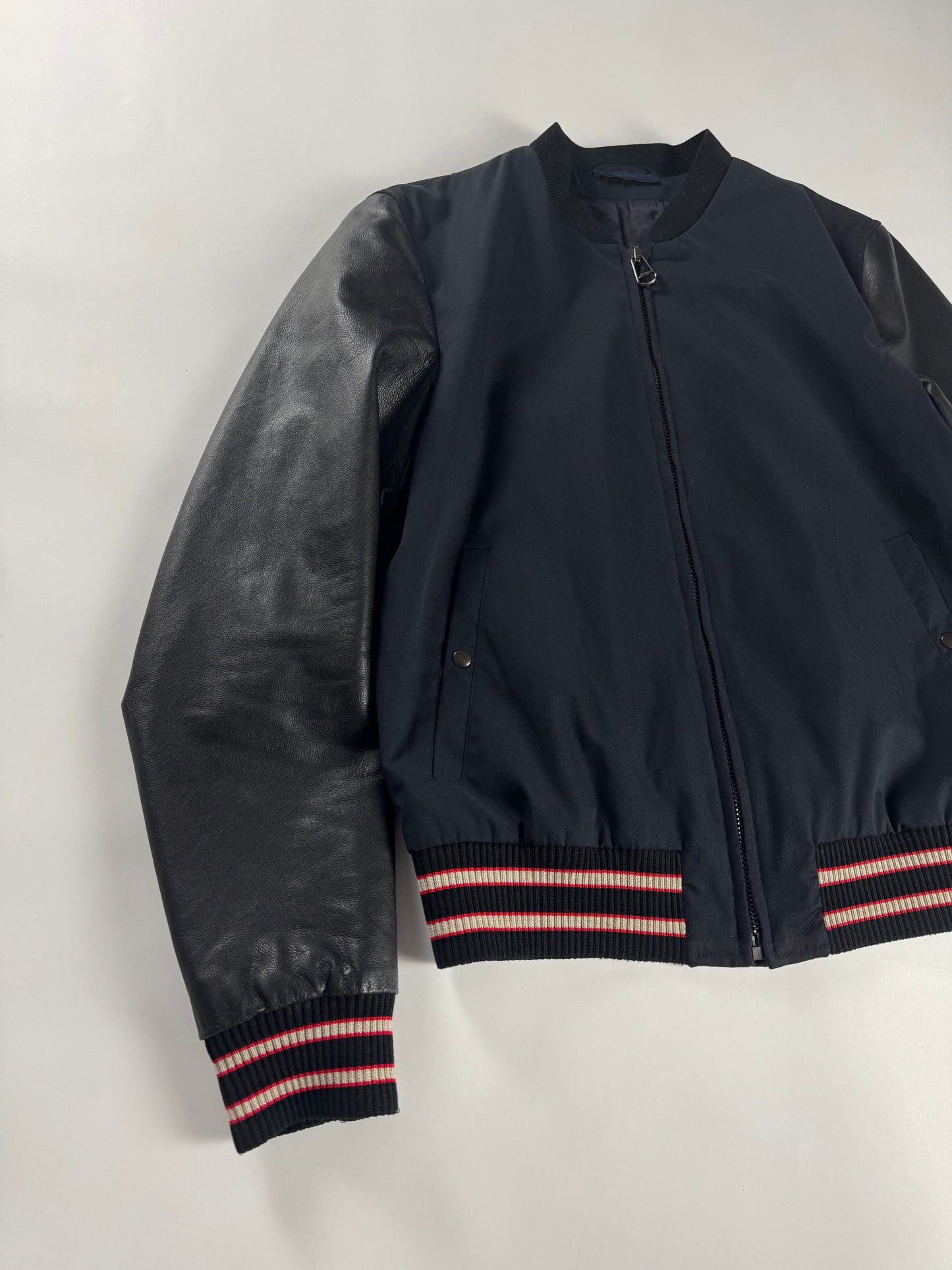 Lanvin Full Zip Leather Sleeve Bomber Jacket - M