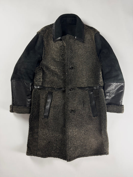 Louis Vuitton Sample Charcoal Shearling Cloude Sleeve Midi Black Collar Leather Tab Pocket Coat FW 2011 - M