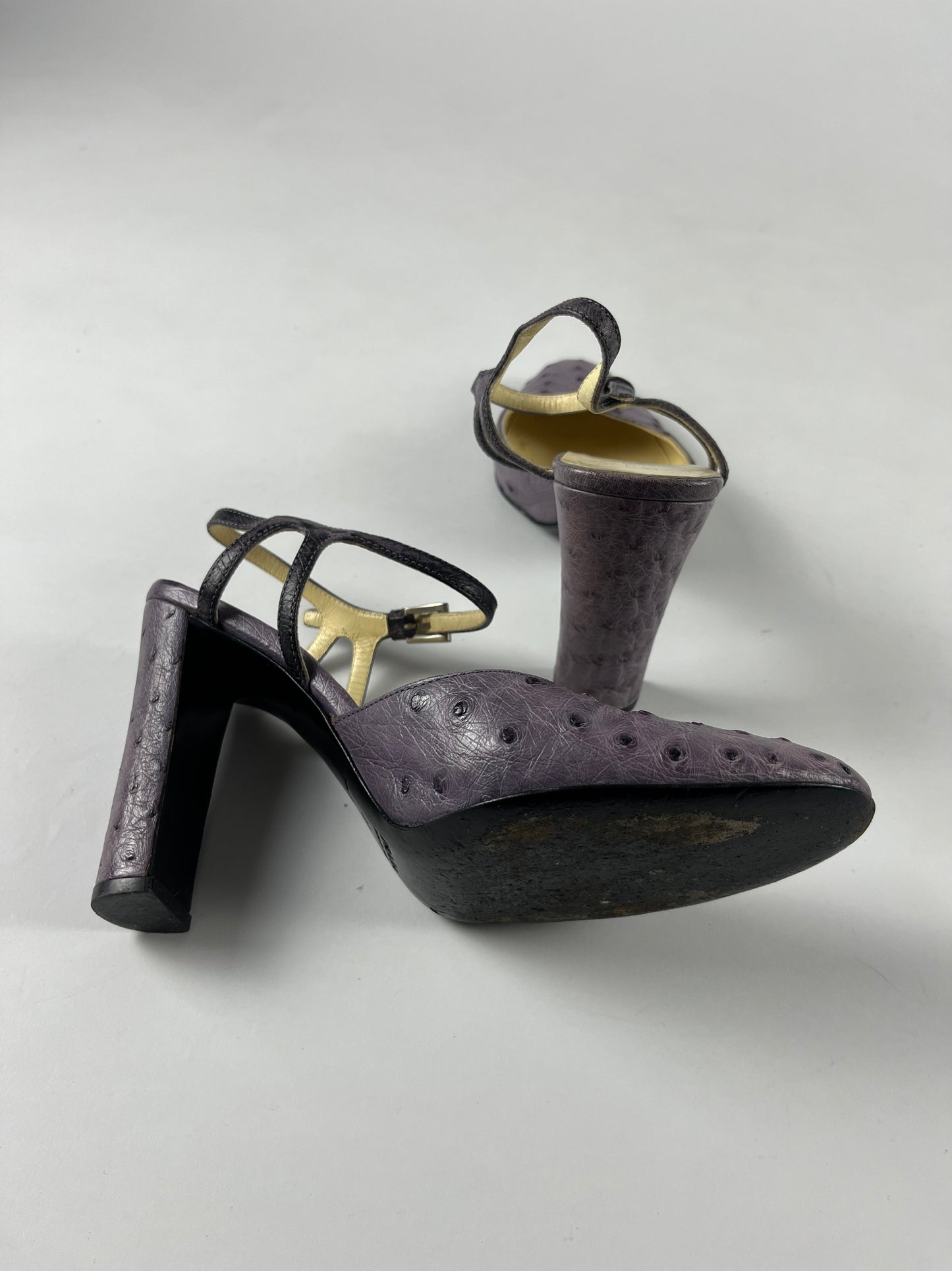 Prada Lila Ostrich Leather Mary Janes Heels SS 2000 - 37 IT/38 EU