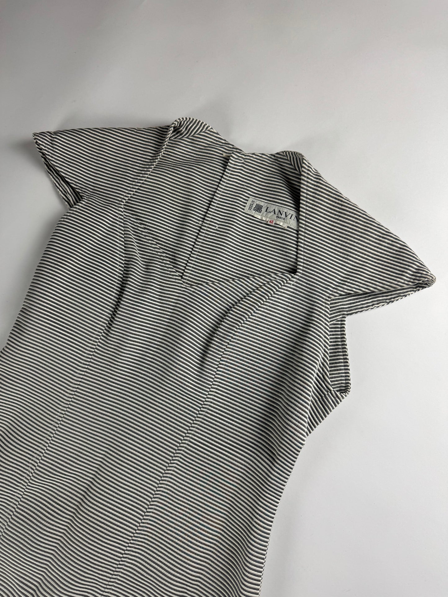 Lanvin Elegant Short Sleeve Stripe Dress 1970s - M