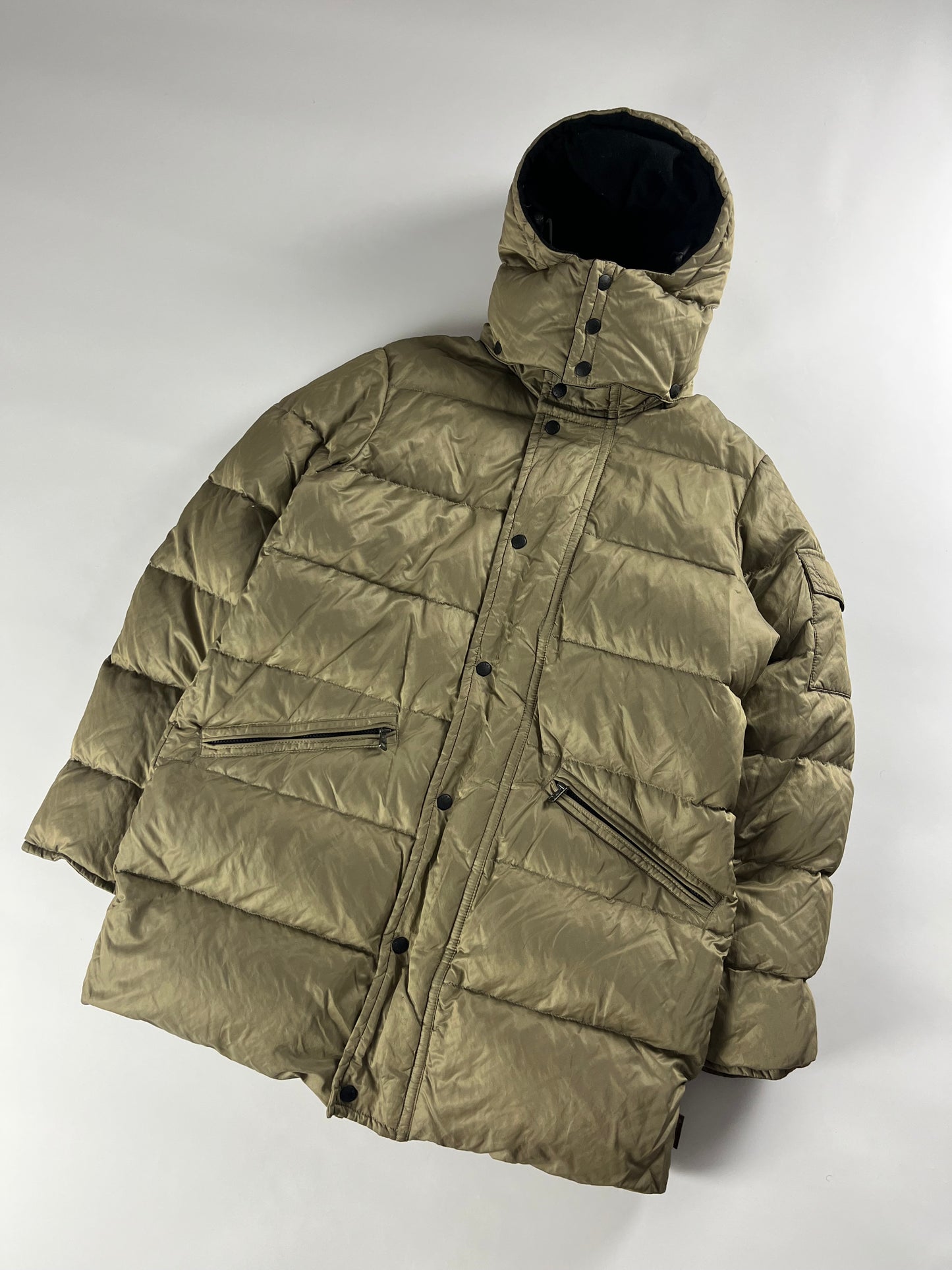 Moncler Camel Bright Metallic Long Down Jacket - XL