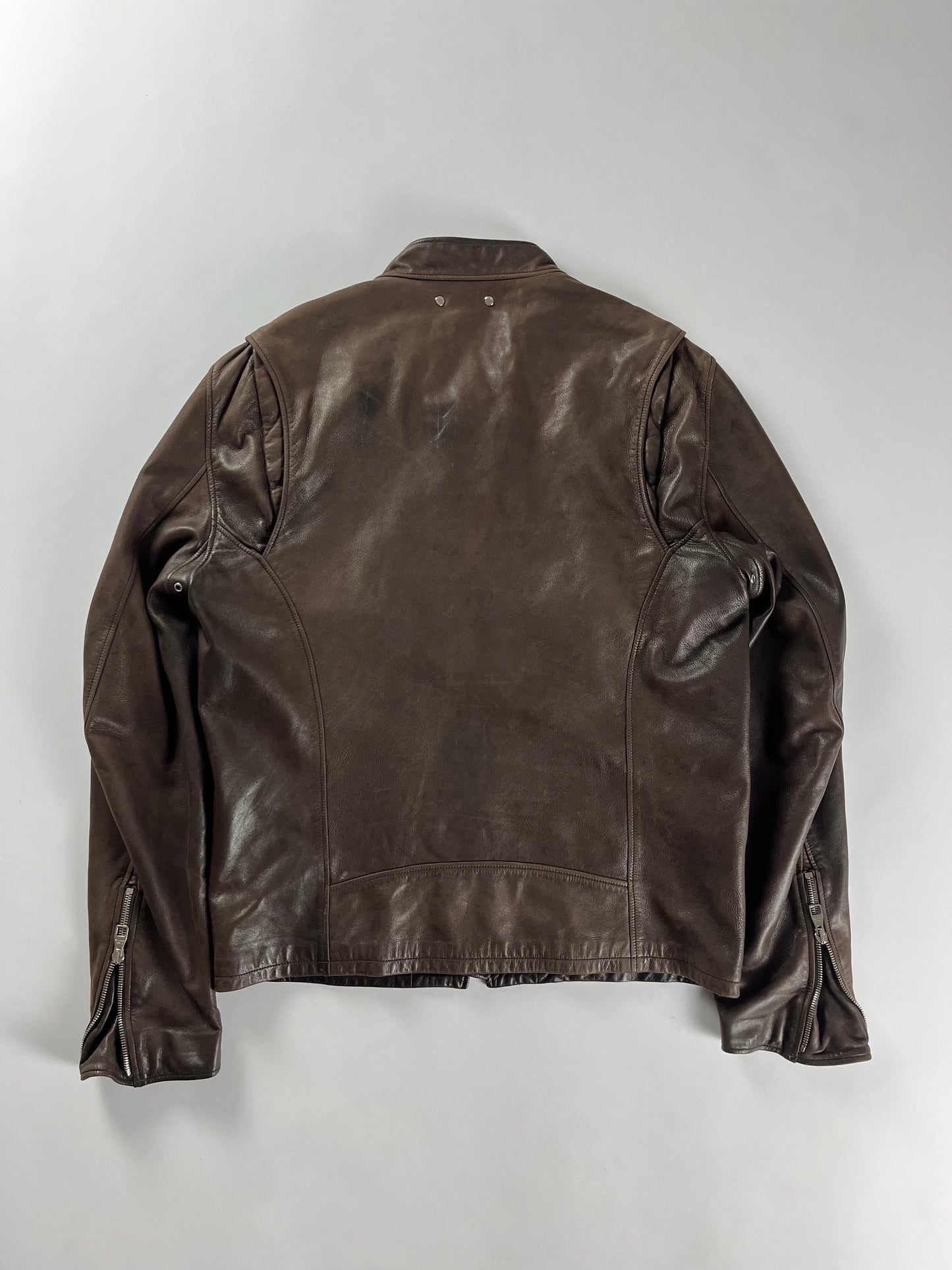 Louis Vuitton Brown Lambskin Leather Moto Zip Jacket SS 2007 - L