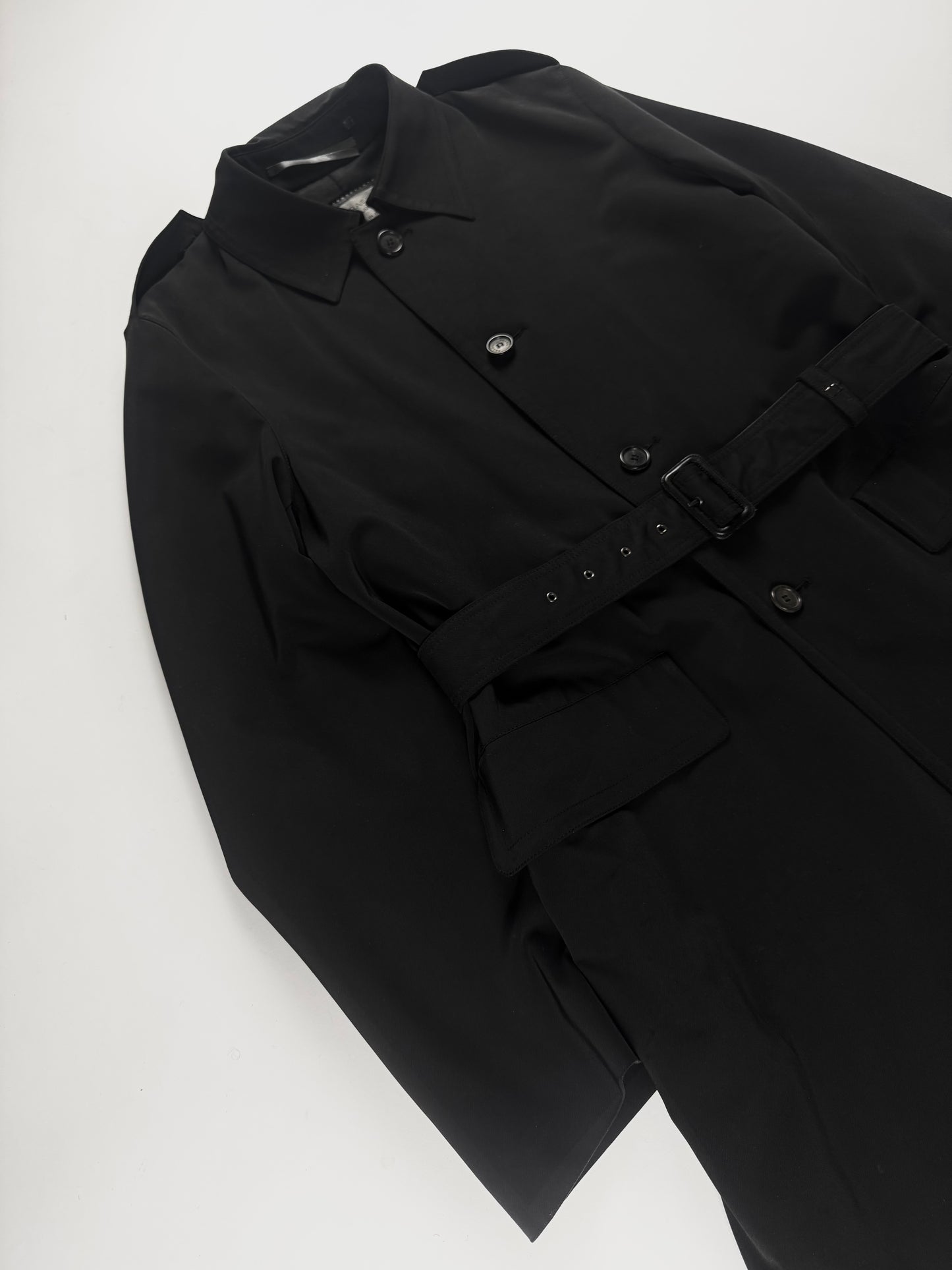 Prada Milano Black Single Breasted Minimalist Belted Coat FW 2000 - L