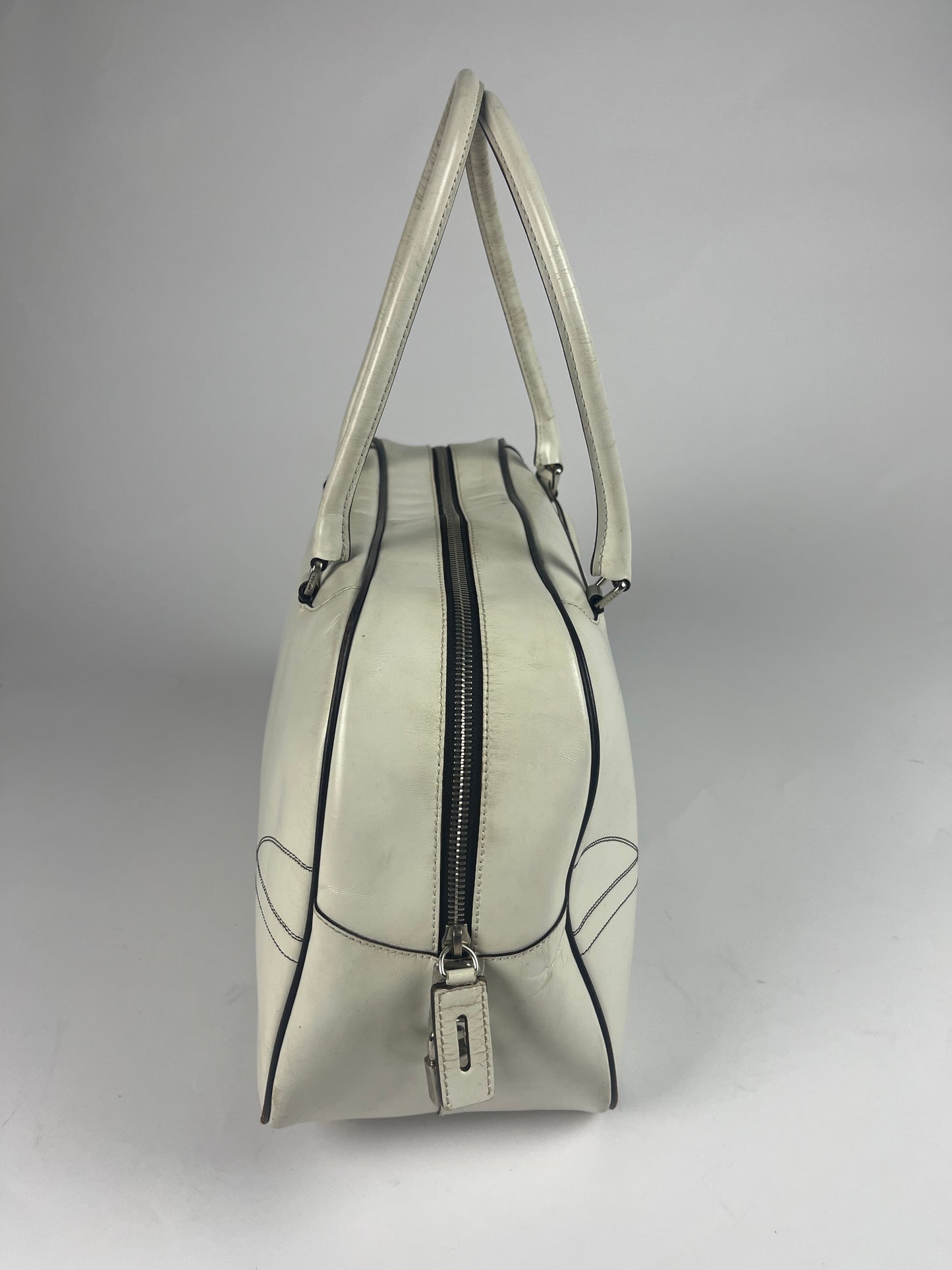 Prada White Leather Bowling Bag FW 2000 - OS