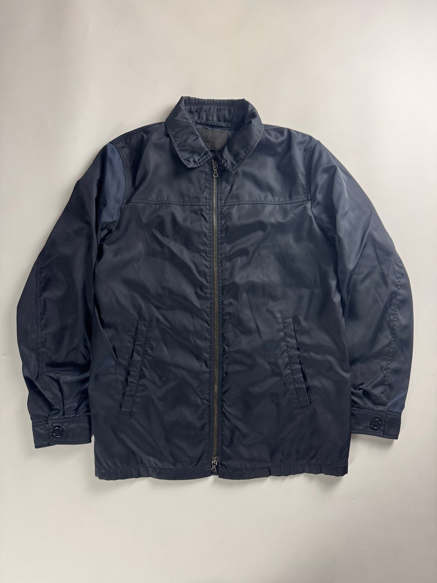 Prada Uniform Navy Double Zip Officer Minimalist Trucker Jacket FW 2011 - M