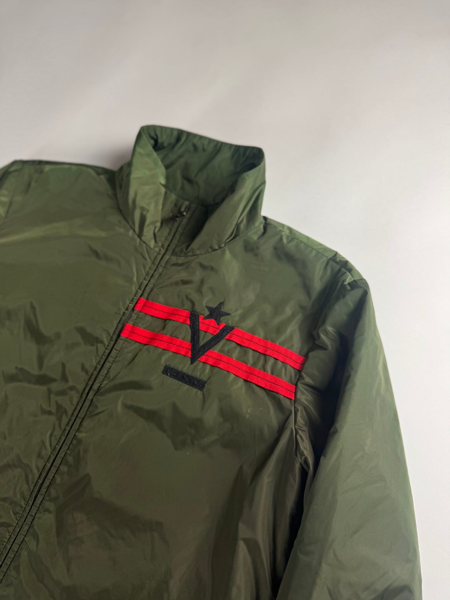 Prada Linea Rossa Side Red Striped Olive Green Nylon Jacket 2000s - M