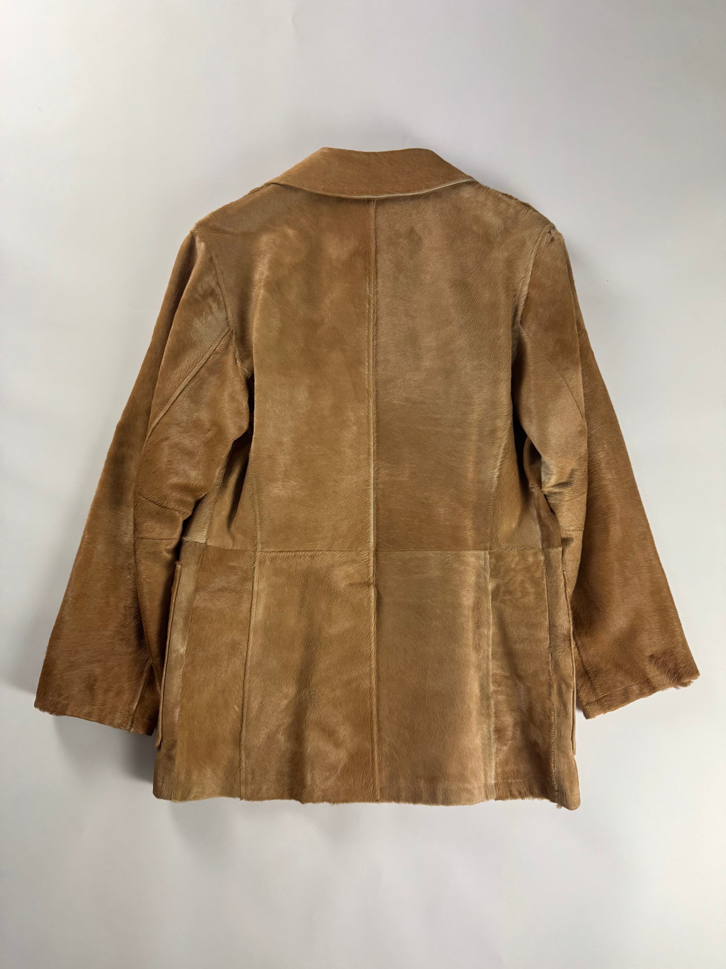 Prada Camel Tawny Double Breasted Pony Hair Leather Coat FW 1996 - M