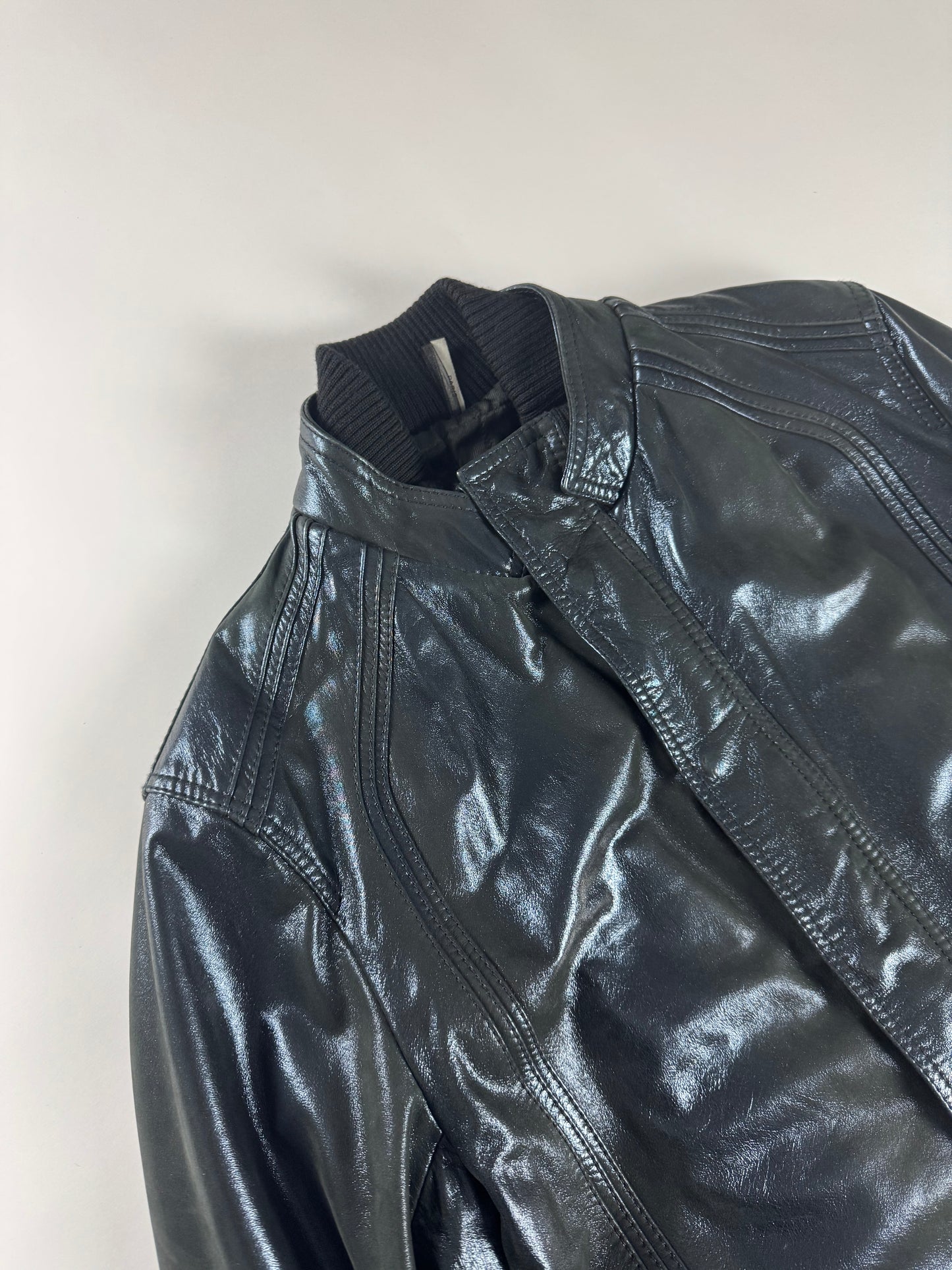 Dior Homme "Lumière Du Nord" Lamé Blue Vampiric Bright Leather Biker Jacket FW 2008 - L