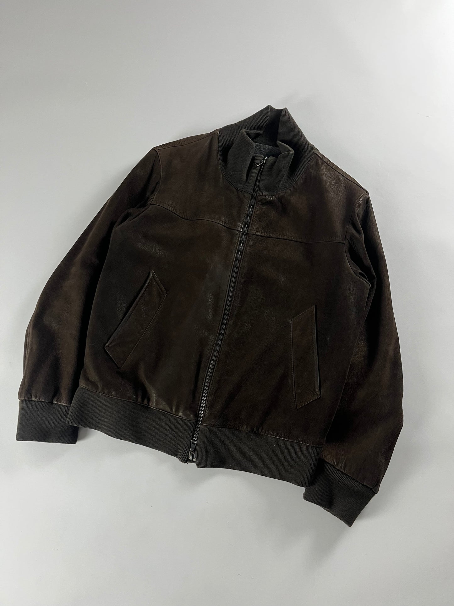 Prada Brown Premium Leather Bomber Jacket 2000s - L