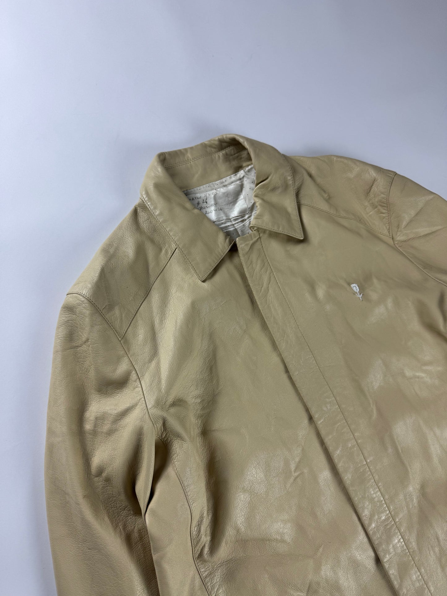 Givenchy Flower Embroidery Cream Leather Jacket SS 2005 - M