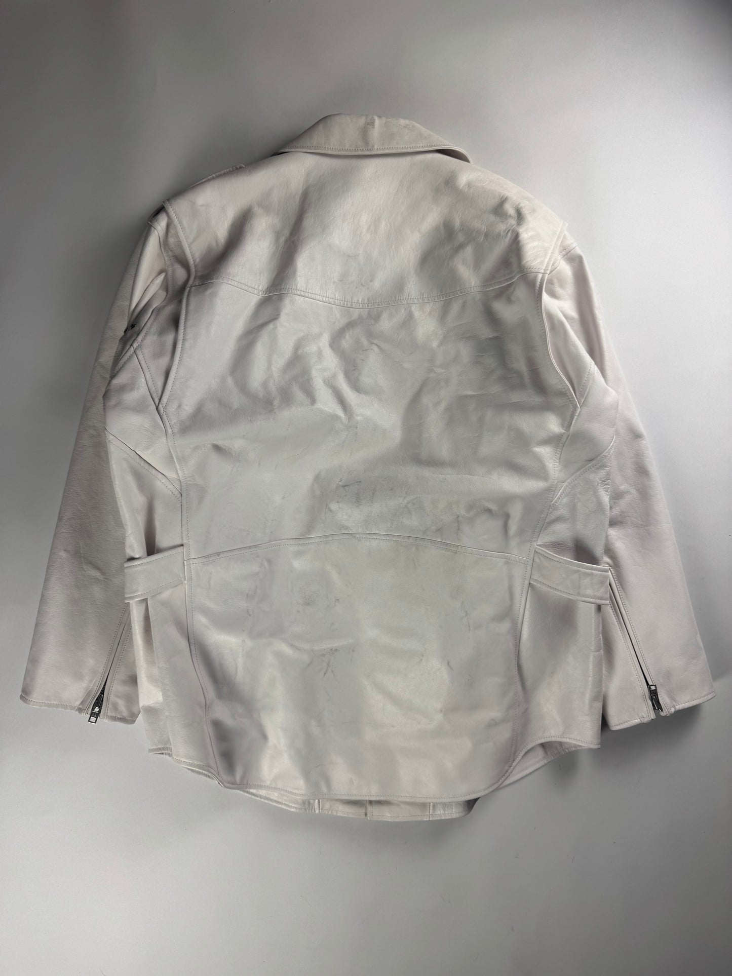 Balenciaga 80s Biker Smooth Optical White Calf Leather Oversized Perfecto Jacket SS 2020 - M