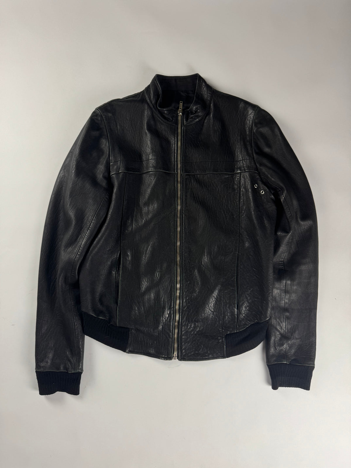 Rick Owens Black Shadow Leather Bomber Jacket 2010s - XL