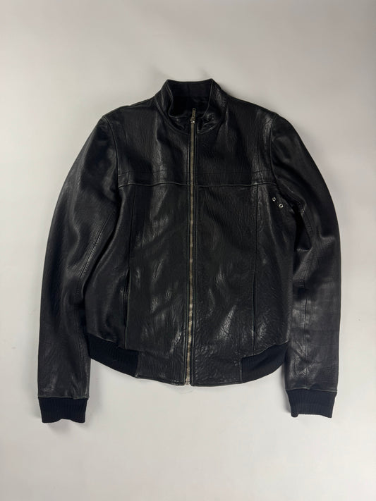 Rick Owens Black Shadow Leather Bomber Jacket 2010s - XL