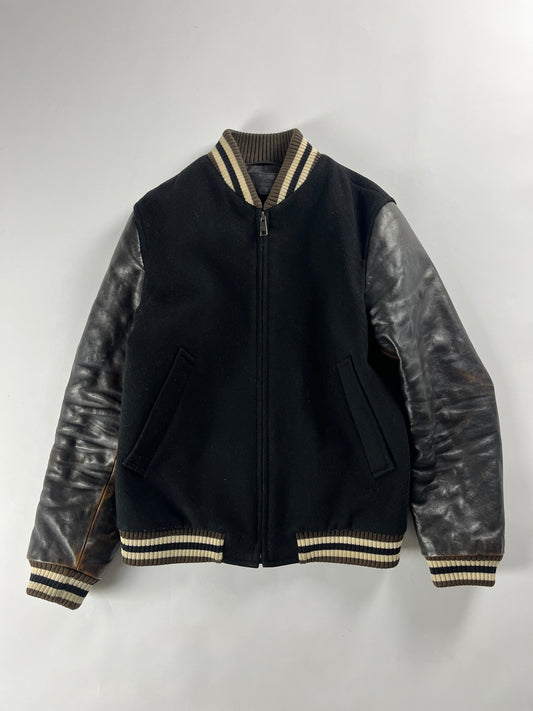 Prada Leather Sleeves Varsity Bomber Jacket FW 2014 - M