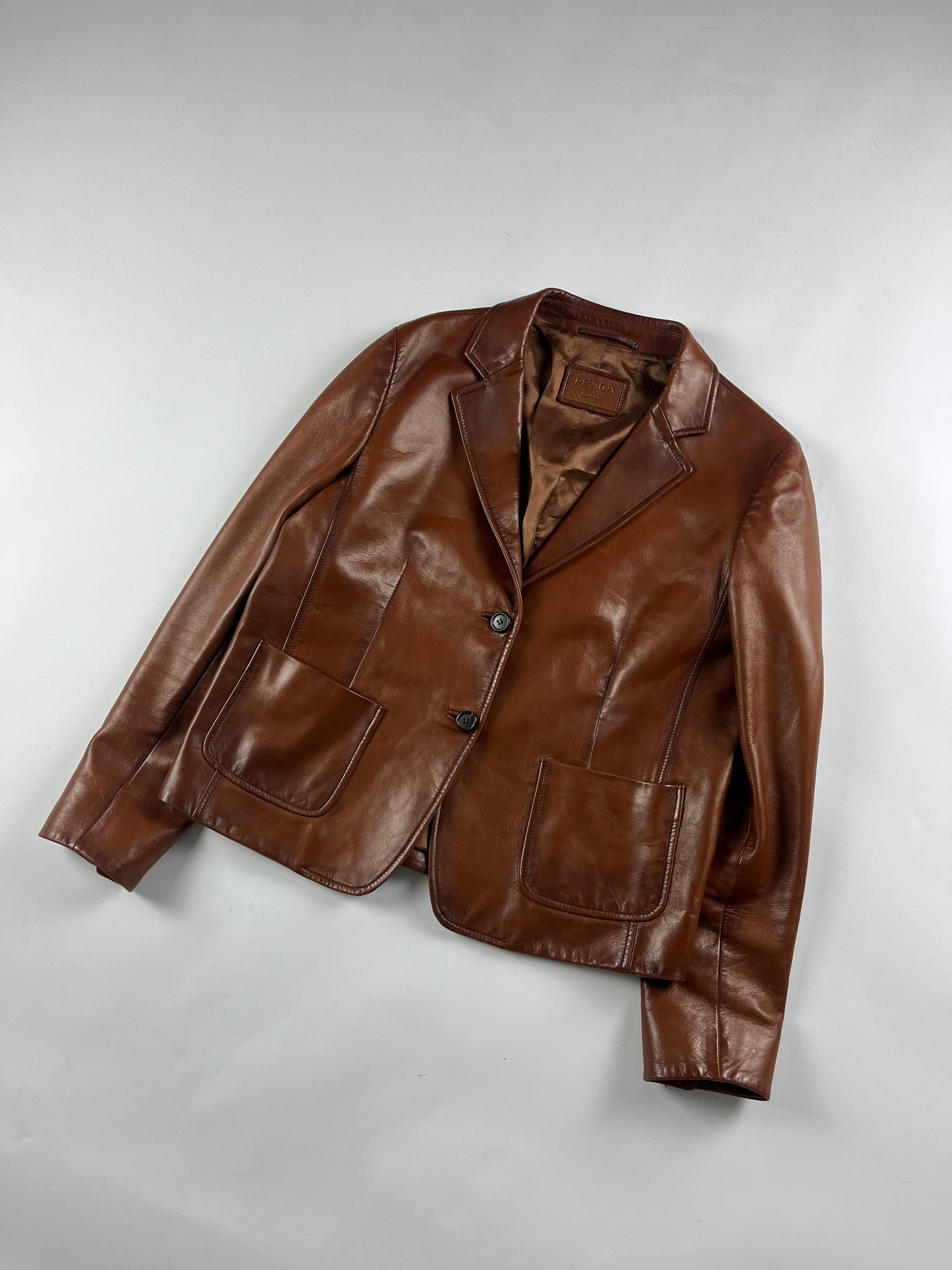 Prada Brown Leather Blazer FW 2013 - M