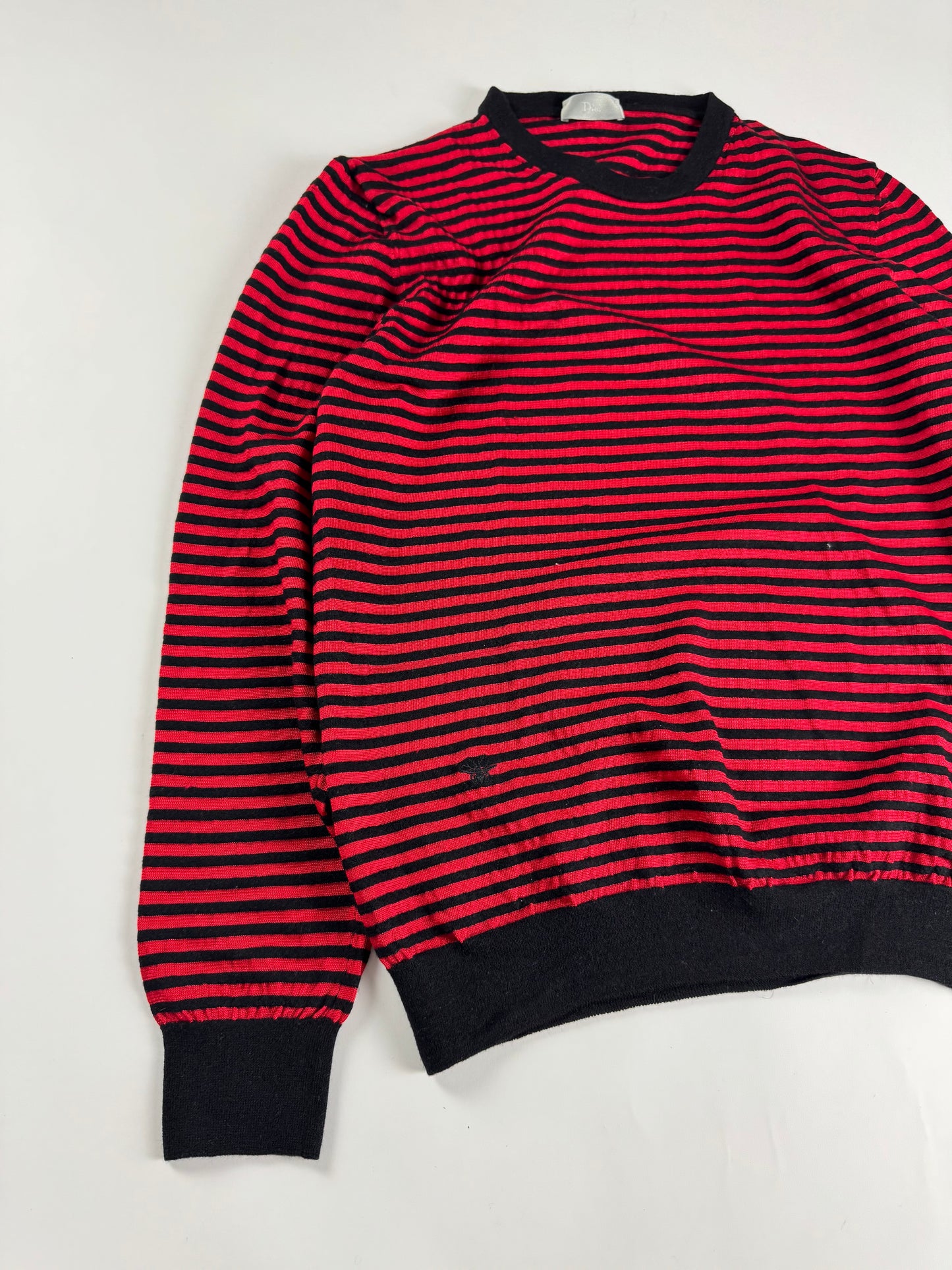 Christian Dior Red Black Marinière Stripe Wool Elasticated Waist Knit Crewneck Sweater SS 2017 - M