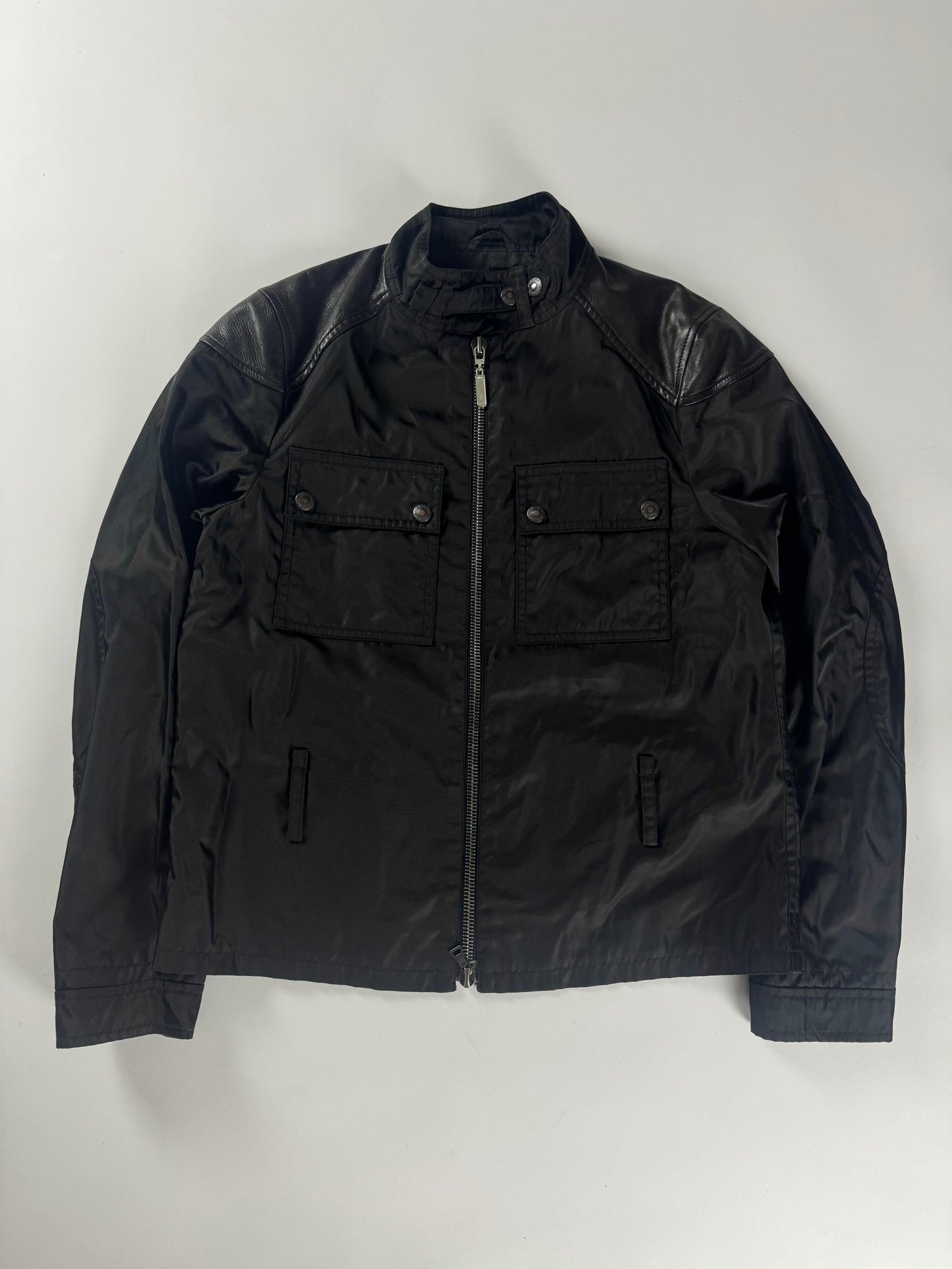 Prada Leather Paneled Shoulder Zipper Jacket 2000s - XS