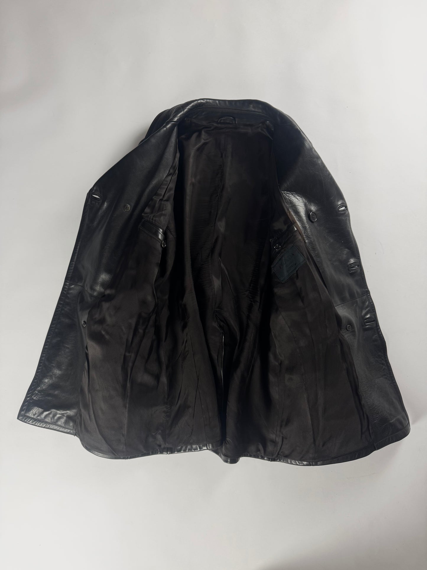Prada Double Breasted Dark Brown Leather Coat FW 1996 - L