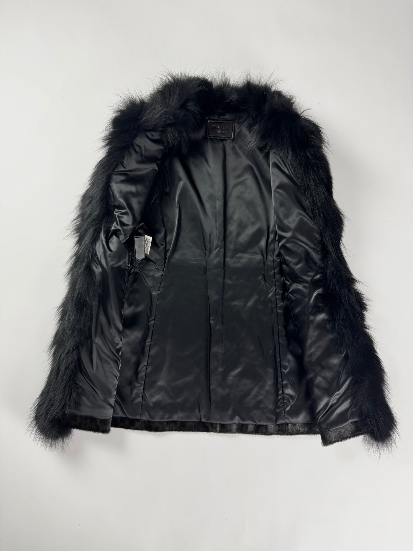 Prada Leopard Ponyhair Print Coyote Fur Trimmed Sleeveless Coat FW 2012 - XS