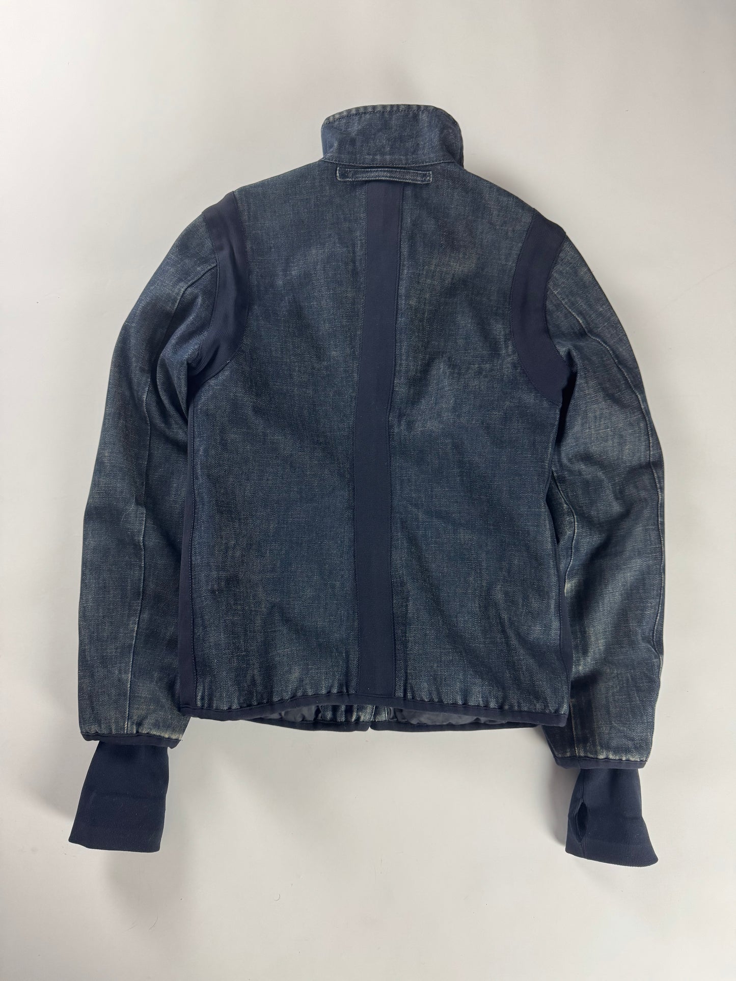 Prada Funnel Collar Denim Cuffed Moto Jacket 2000s - S