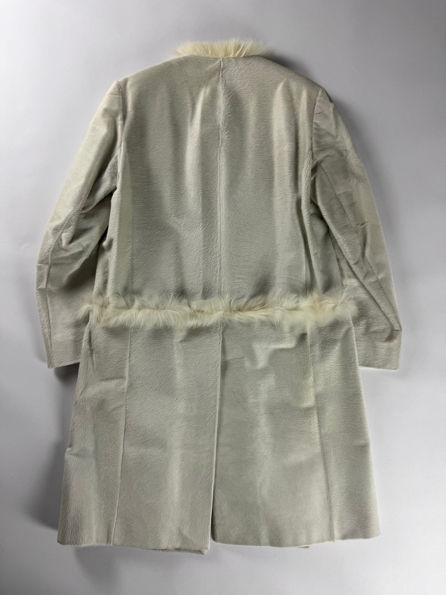 Prada White Heaven Fur Trimmed Pony Hair Leather Coat 1990s - S