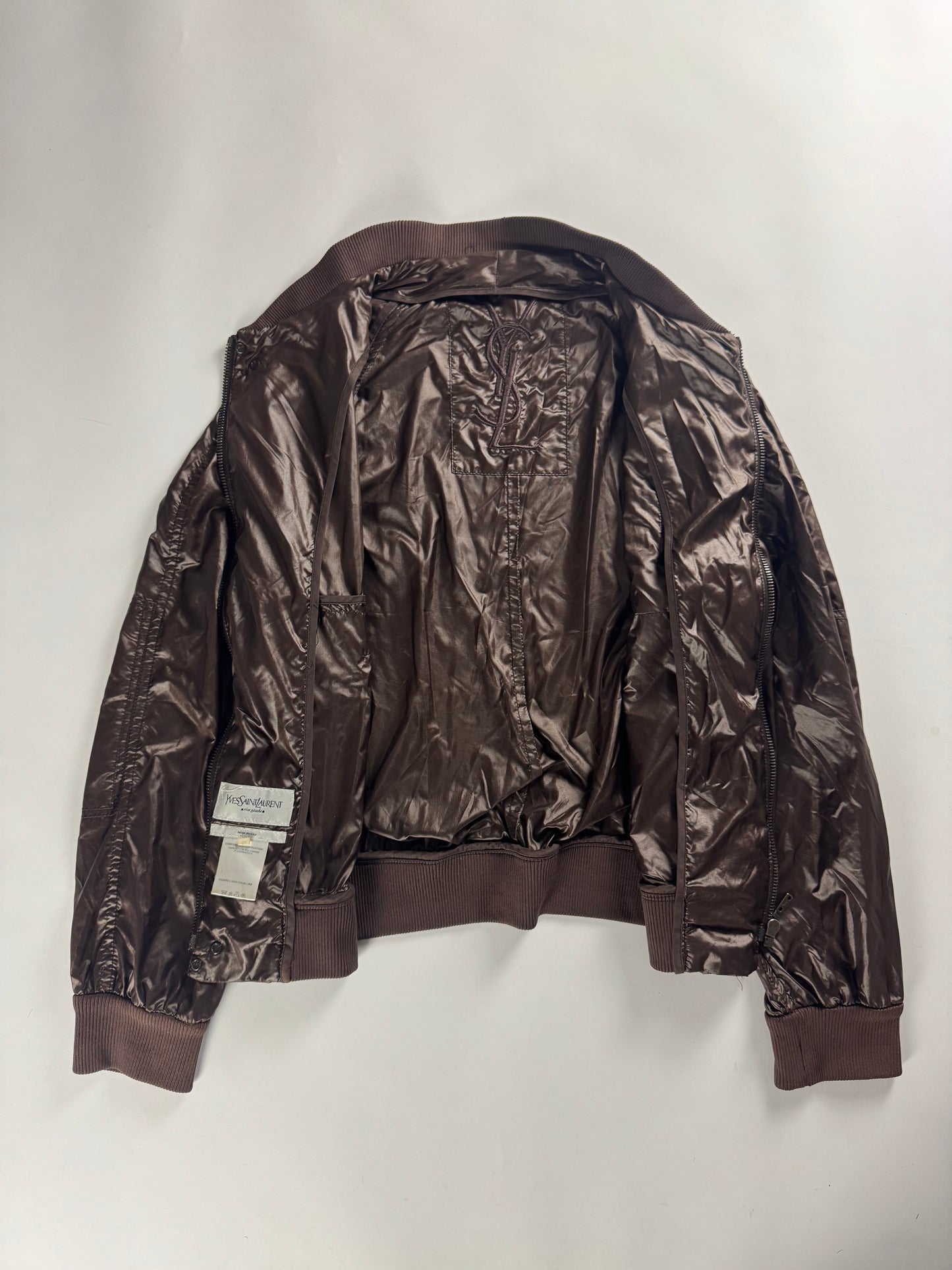 Yves Saint Laurent Rive Gauche Brown Nylon Bomber Jacket FW 2003 - M