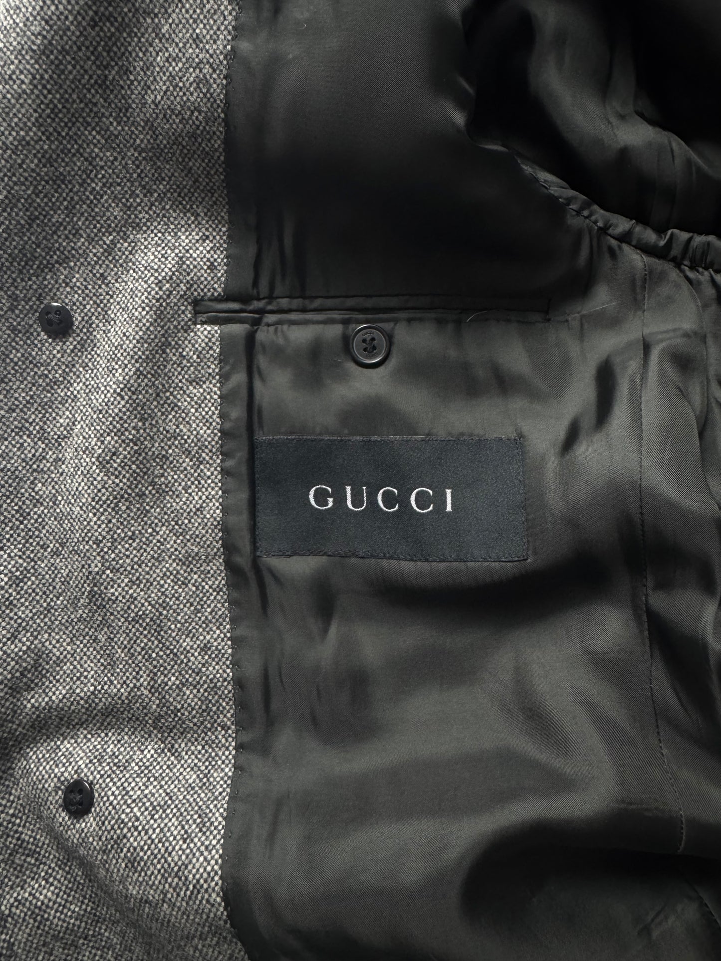Gucci Grey Wool Leather Belt Collar Long Coat FW 2000 - M