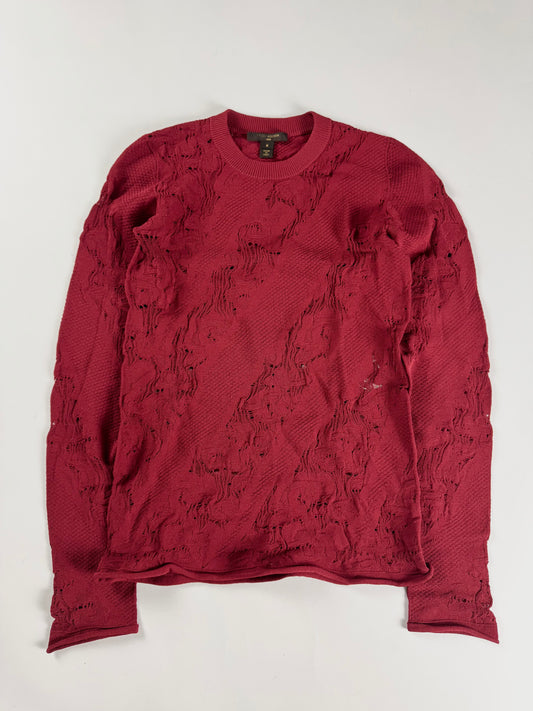 Louis Vuitton Dentelle Burgundy Red Distressed Lace Knit Crewneck Sweater FW 2016 - S