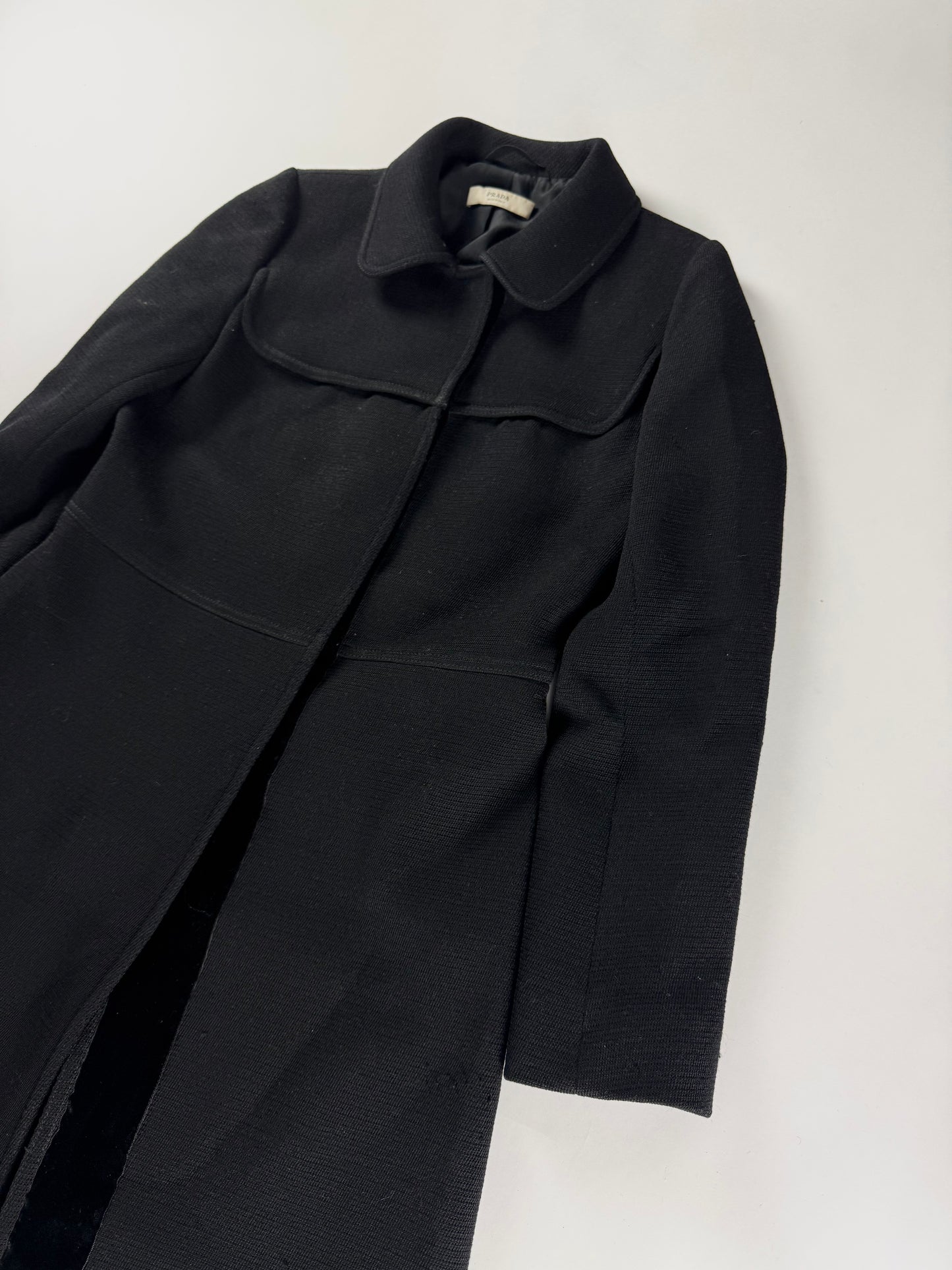 Prada Black Virgin Wool Elegant Coat 2000s - S