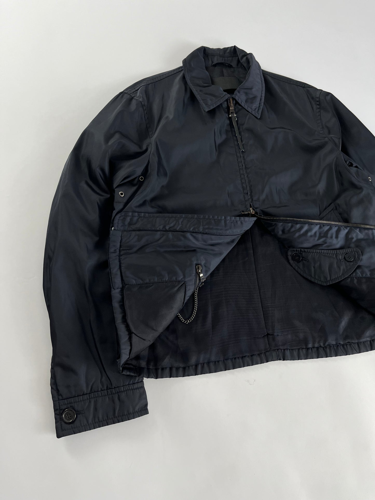 Prada Padded Navy Nylon Trucker Double Zip Jacket 2000s - M