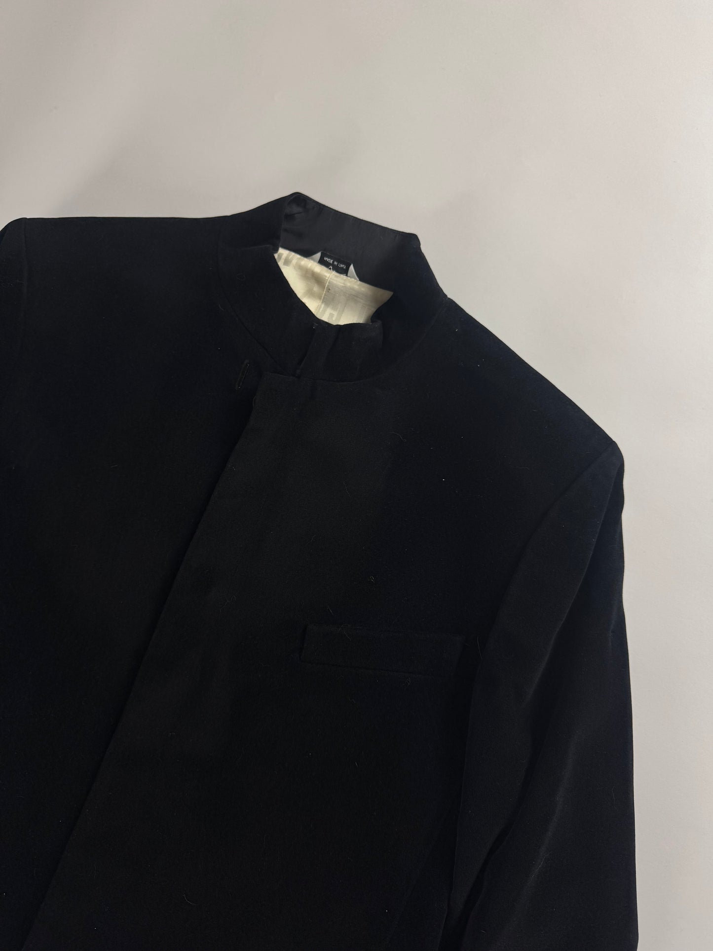 Jean Paul Gaultier Puissance Two Minimalist Dark Velvet Mandarin Collar Coat 2000s - M