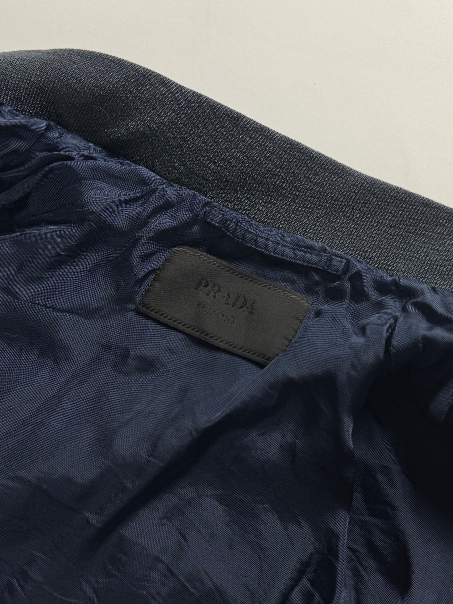 Prada Triangle Logo Navy Nylon Bomber Jacket 2010s - M