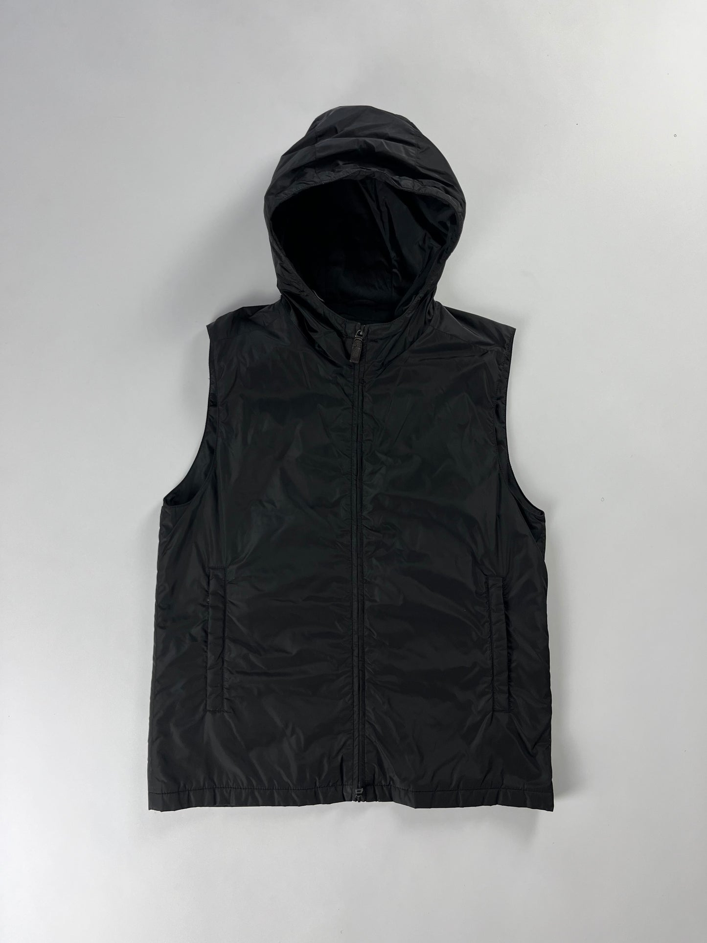 Prada Black Hooded Shell Vest 2000s - M