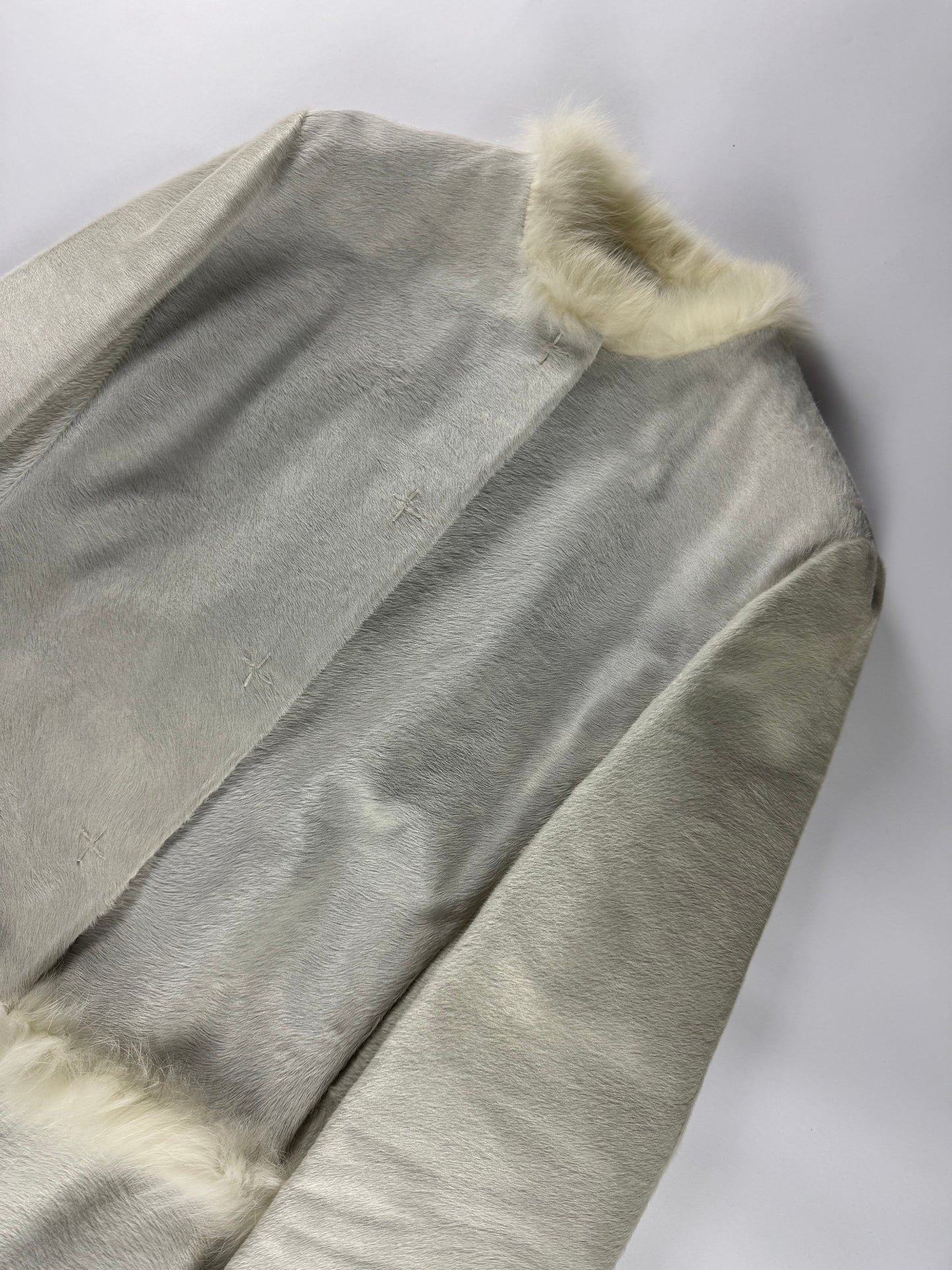 Prada White Heaven Fur Trimmed Pony Hair Leather Coat 1990s - S