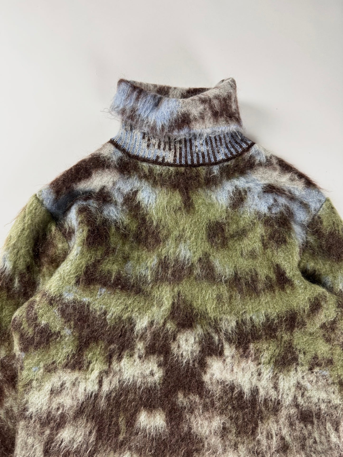Louis Vuitton Camouflage Mohair Turtleneck Sweater Green Brown Blue Fuzzy FW 2019 - XS